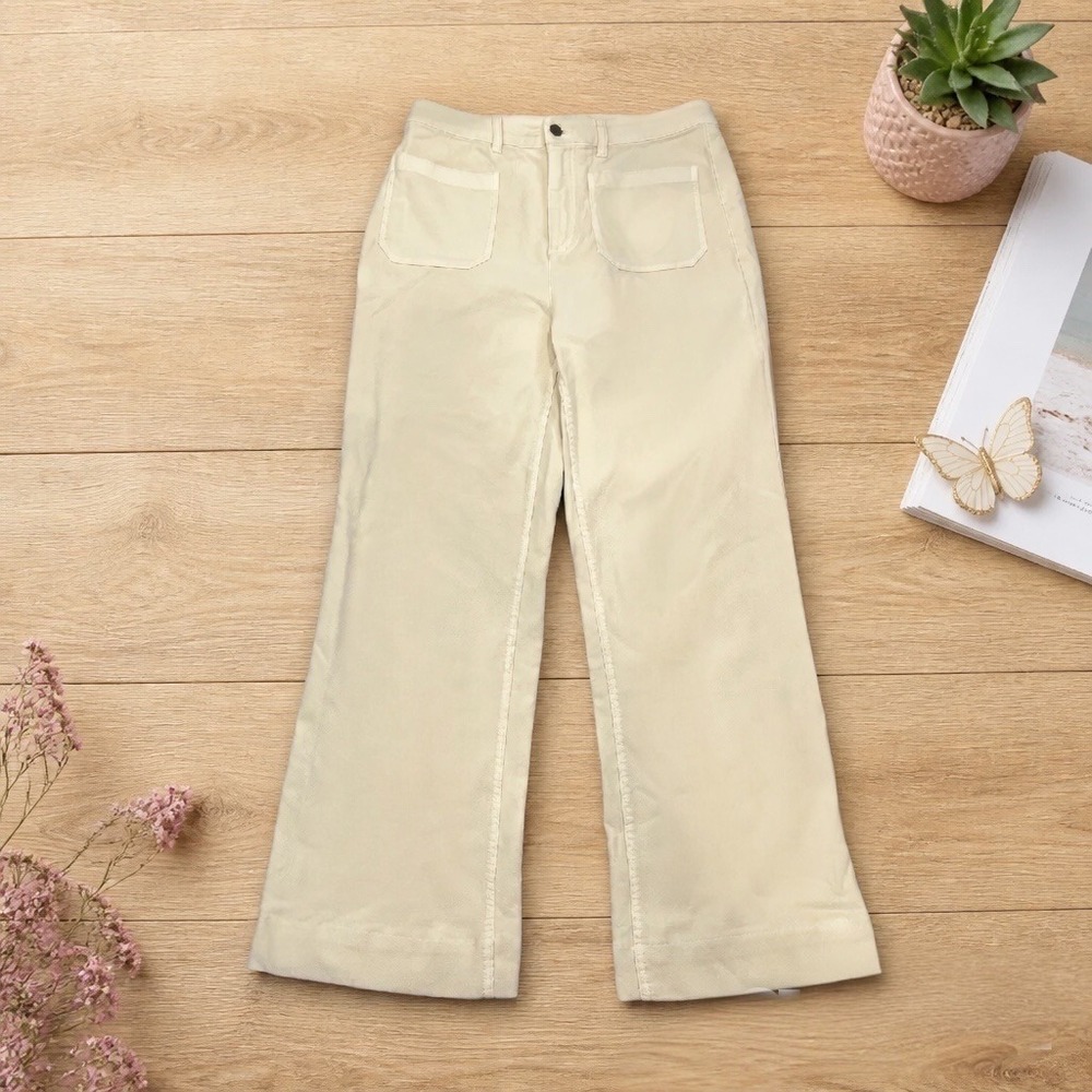 Faherty Cream High Rise Wide Leg Pants 30 Patch Pocket Coastal Quiet Luxury